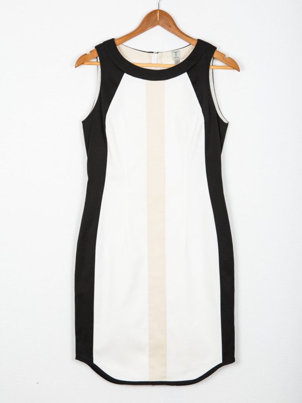 TRISTAN Colorblock Sheath Dress Black White Size 4 Full Two-Way Zip Back Office